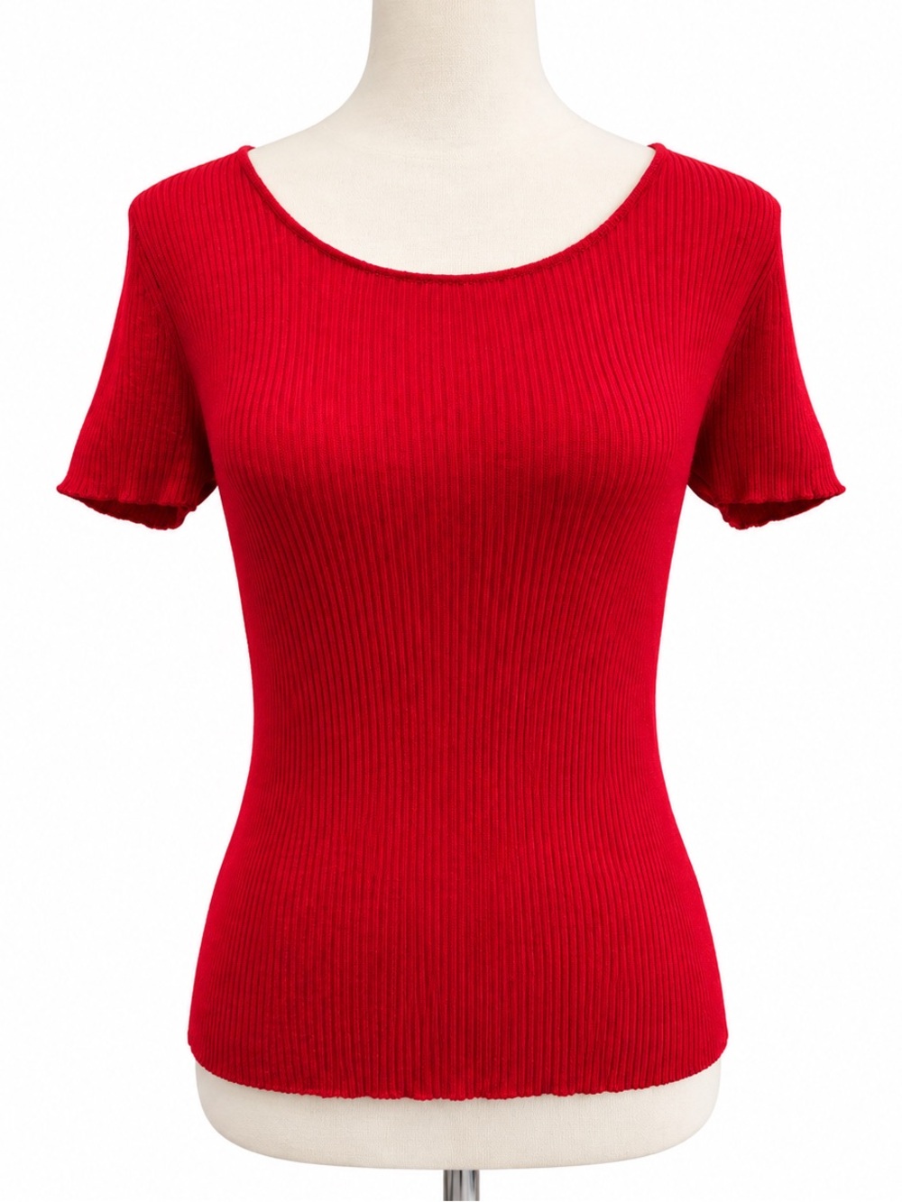 Talbots Petite Murano Italian Wool Red Ribbed Short Sleeve Women's Top Small